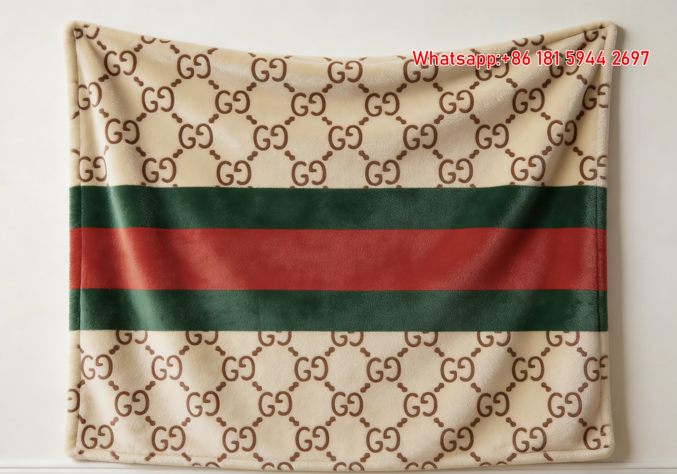 GG Monogram Flannel Blanket with Red Green Web Stripe – Wall Hanging Decor Gucci throw blanket IMG_2538